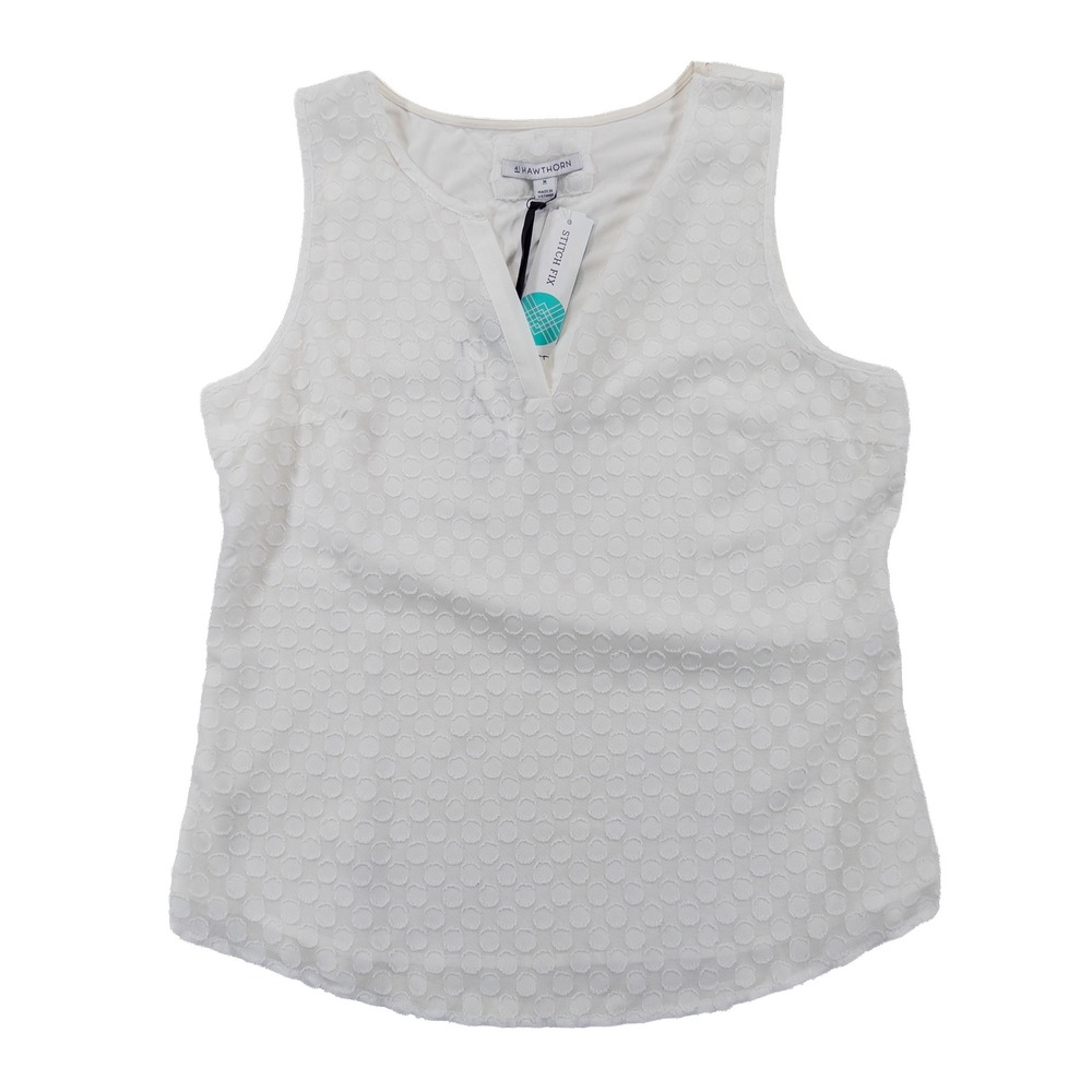 41 Hawthorn Womens Tank Top Size M White Textured Dot Split V-Neck Sleeveless